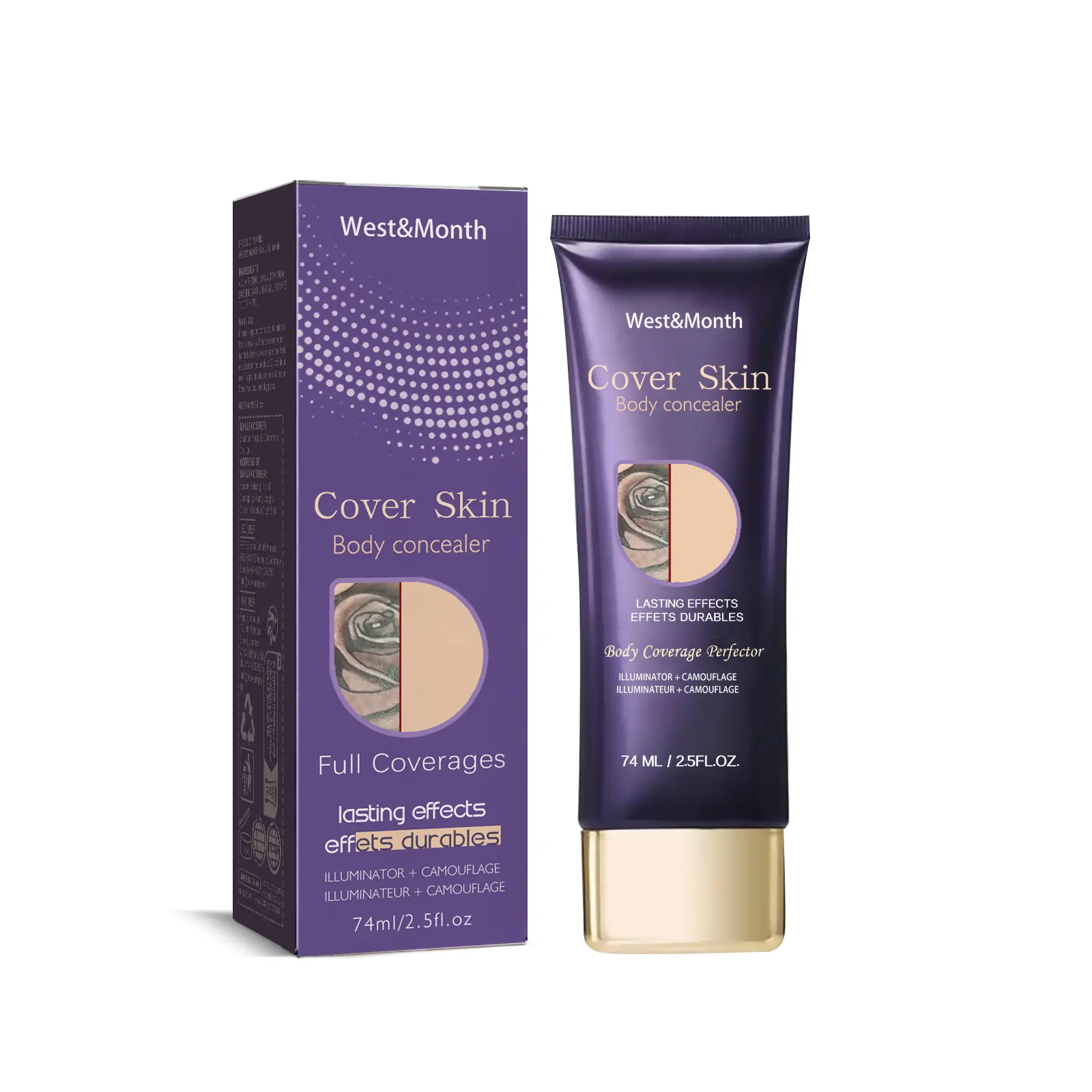 West&Month Body Concealer-Foundation - Waterproof Longwear Cosmetic with Full Correcting Coverage, Conceals Blemishes, Uneven Skin Tone, Tattoos and Scars