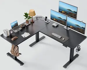 L-Shaped Standing Desk 63 x 55 Inch Adjustable Corner Desk with Charging Station & Memory Controller for Home Office Durable & Spacious Workspace