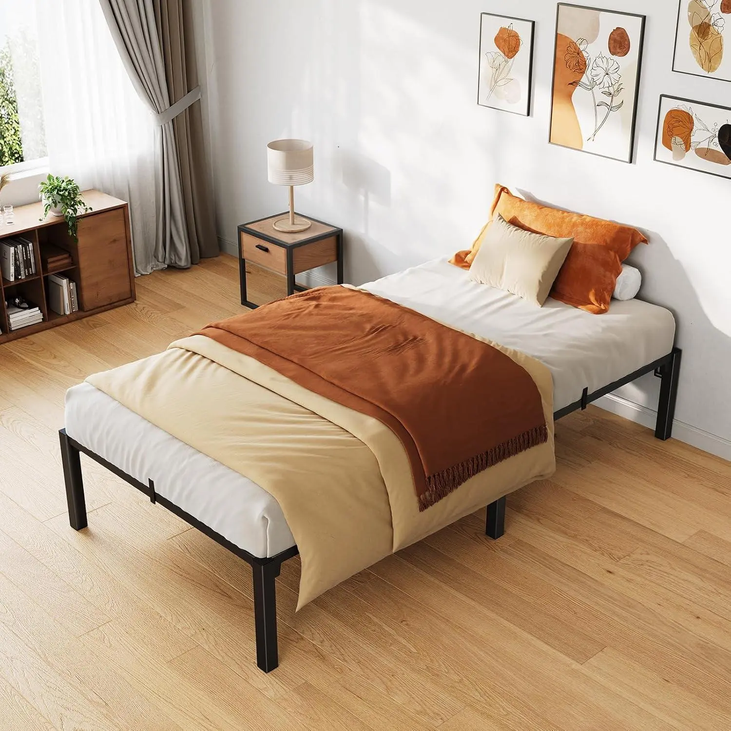 Metal Platform Bed Frame: Heavy Duty, No Box Spring Needed, Under-Bed Storage