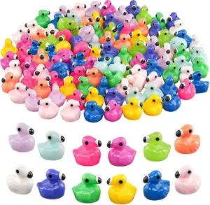 120pcs Colorful Mini Flamingo Miniature Resin Ducks Pink Figurine Tiny Animals Set Toy for Garden Lawn Decor Craft Micro Fairy Party Gift Cute Cake Topper Dollhouse Potted Ornament DIY Accessories