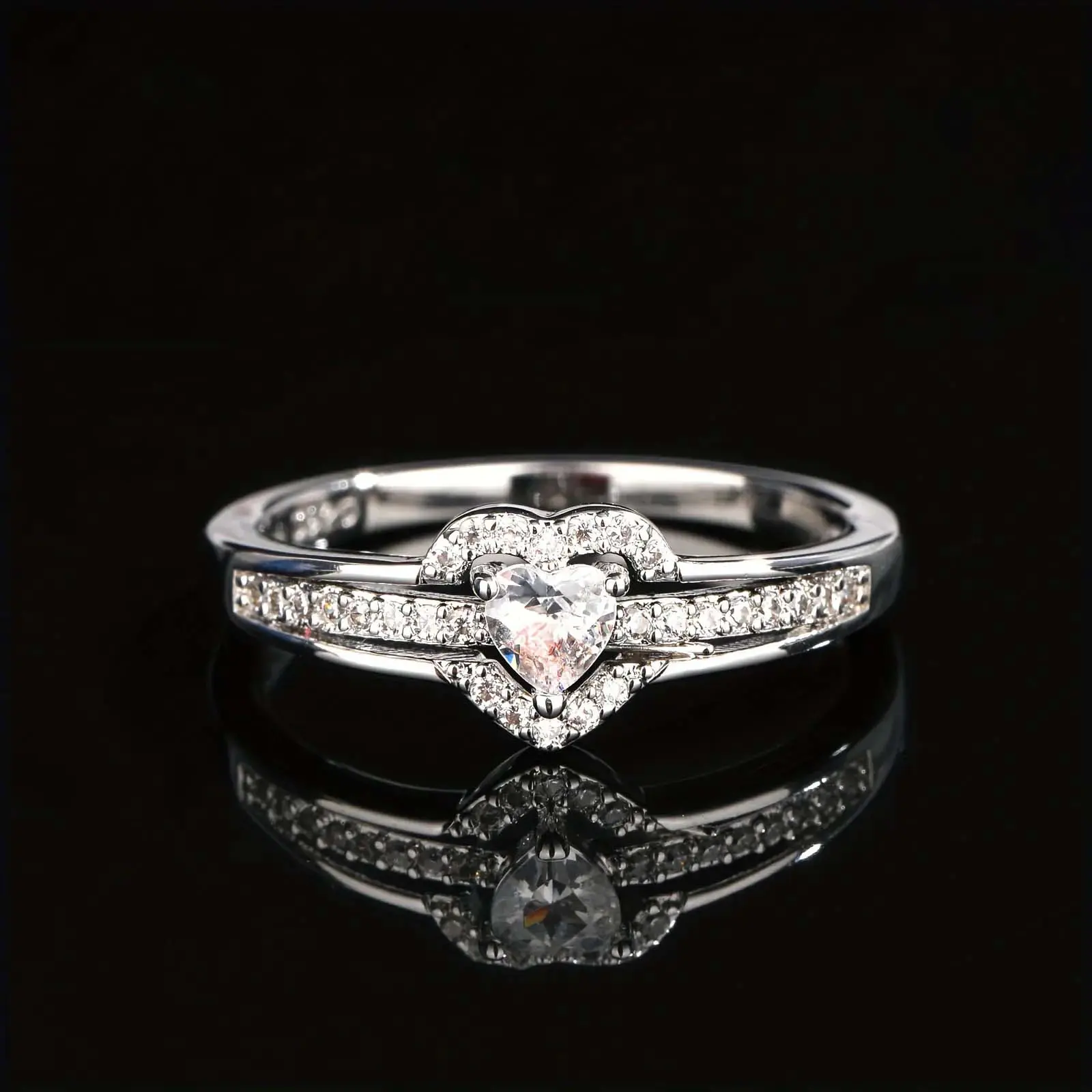 Zircon heart layered women's ring gift daily commuting all-match