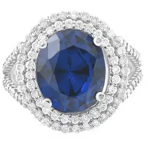 6 1/5 Ct Diamond Oval Blue Sapphire Diamond Double Halo Ring 10K White Gold