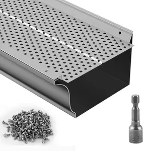 fathersdaygift VEVOR Gutter Guard, 6 inch Width, Aluminum Leaf Filter DIY Gutter Cover, 52 PCS 208 ft Total Length, 0.157'' Hole Diameter 0.02'' Thick Gutter Guards Fits Any Roof or Gutter Type