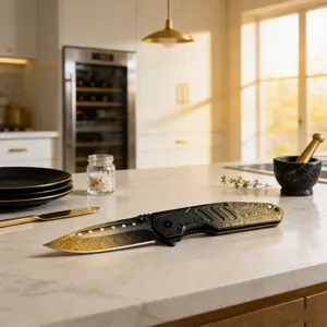 Intricate Black Gold Gradient Foldable Kitchen Knife Foldable Culinary Knife | Bold Black Gold Gradient Design (Kitchen Use & Gift Ready)