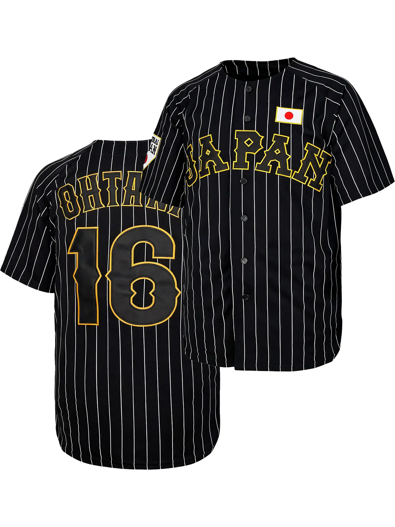 Men's Japan Samurai #16 Shohei Black Striped Baseball Jersey, Full Premium Stitched Embroidery WBC Samurai Japan Fan Apparel