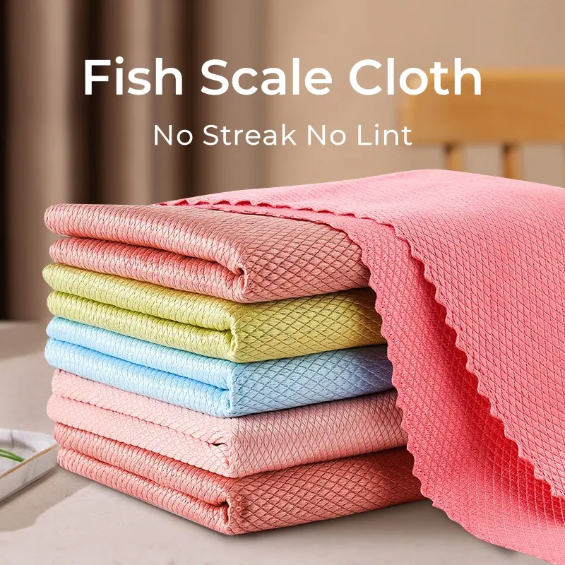 10 Counts Fish Scale Streak-Free&Lint-Free Magic Cleaning Cloth Microfiber Reusable Cleaning Rags for Glass Mirror Window Car  Durable Miracle Polishing Towels Shiny Wipes Multipurpose Absorbent Nanoscale Cleaning Cloth, Kitchen and Aut, Suitable for Home