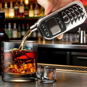 Premium mirror-finish stainless steel flask, retro mobile phone style, 3 oz, portable business flask.