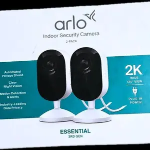 Arlo Essential 3rd Gen Indoor Security Camera 2-Pack 2K Wide 130° View with Automated Privacy Shield and Clear Night Vision