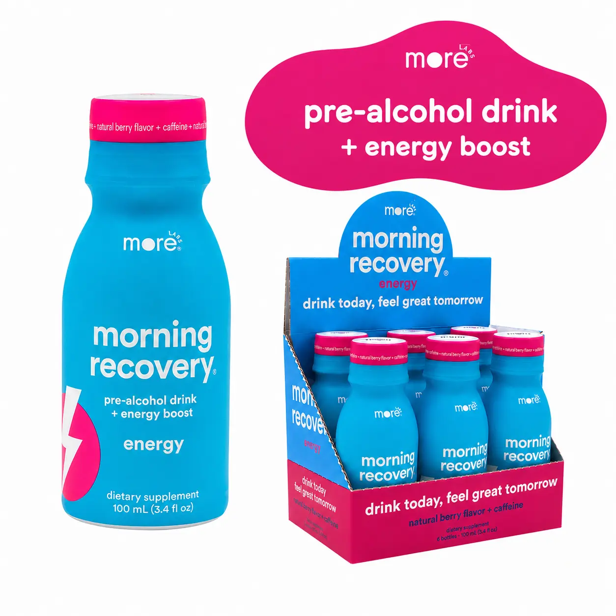 Morning Recovery by MoreLabs Pre-Alcohol Drink + Energy Booster Beverage for Feeling Better After Drinking and Liver Support 100mL x 6/12/24 Pack