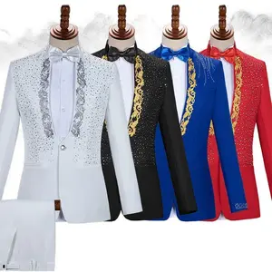 Performance Costume for Men Adult Stand Collar Sequin Singer Host Costume Stage Choir Men's Formal Suit Set