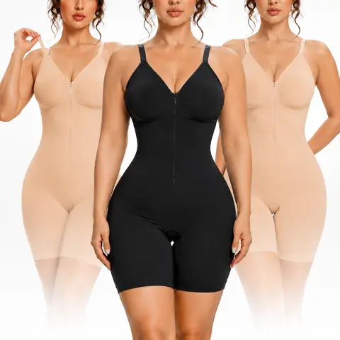 Sculpt-Glam Women’s Zip-Up Shaping Bodysuit, Adjustable Non-Slip Straps, Snug Comfortable Fit, Smooth Body Contouring, Versatile Base Layer, High-Stretch Breathable Mesh Fabric, faja woman, shapewear for women, shapewear, faja body shaper