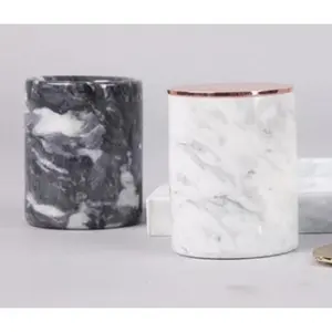 Marble Candle Holder – Rose Gold & Brass Accent Storage Cup