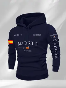 Men's casual fleece hoodie with Madrid Spanish elements