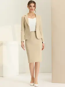 INSPIRE CHIC 2 Piece Suit Skirt Set Business Casual Long Sleeve Blazer and Pencil Skirt