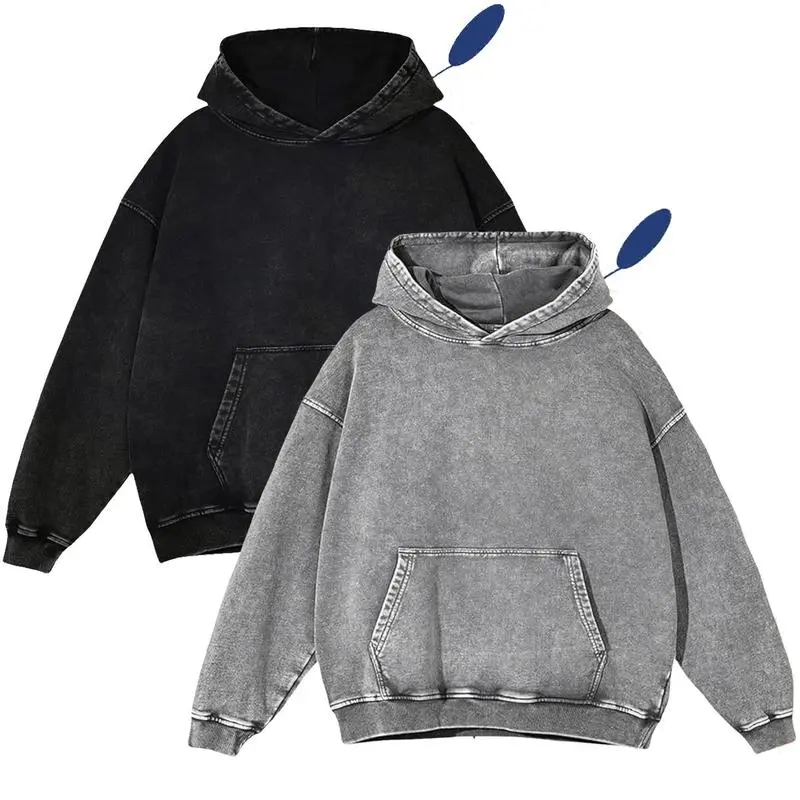 2PCS/1PCS Oversized Acid Wash Hoodie Pullover Sweatshirts Vintage Loose Fit Winter Long Sleeve Shirts Outfits Tshirts&Hoodies Blend Oversized Tshirts for Men Gym Vintage Heavyweight T Shirts Cotton Workout Acid Wash Baggy Tees