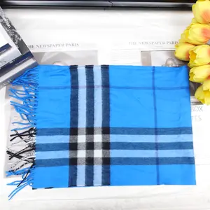 Pre-owned Burberry Blue&Check Cashmere Square Scarf T10286611