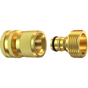 Garden Hose Quick Connect Set – 3/4 Inch Solid Brass Hose Connectors with Leak-Proof Rubber Washers – Heavy Duty Quick Release Water Hose Adapter Fittings for Outdoor Use (1 Pack)