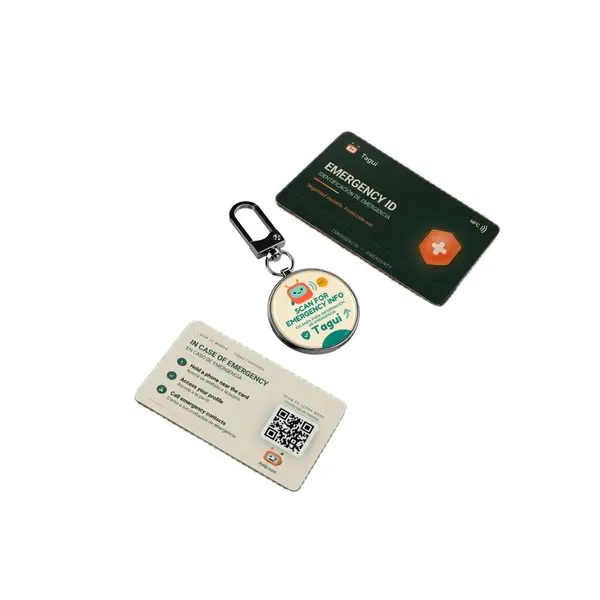 Tagui Emergency ID Bundle - NFC Medical ID Card, Keychain Set with Same Profile, 1-Tap Access, No App or Battery Required (Office Identification Badge Supplies)