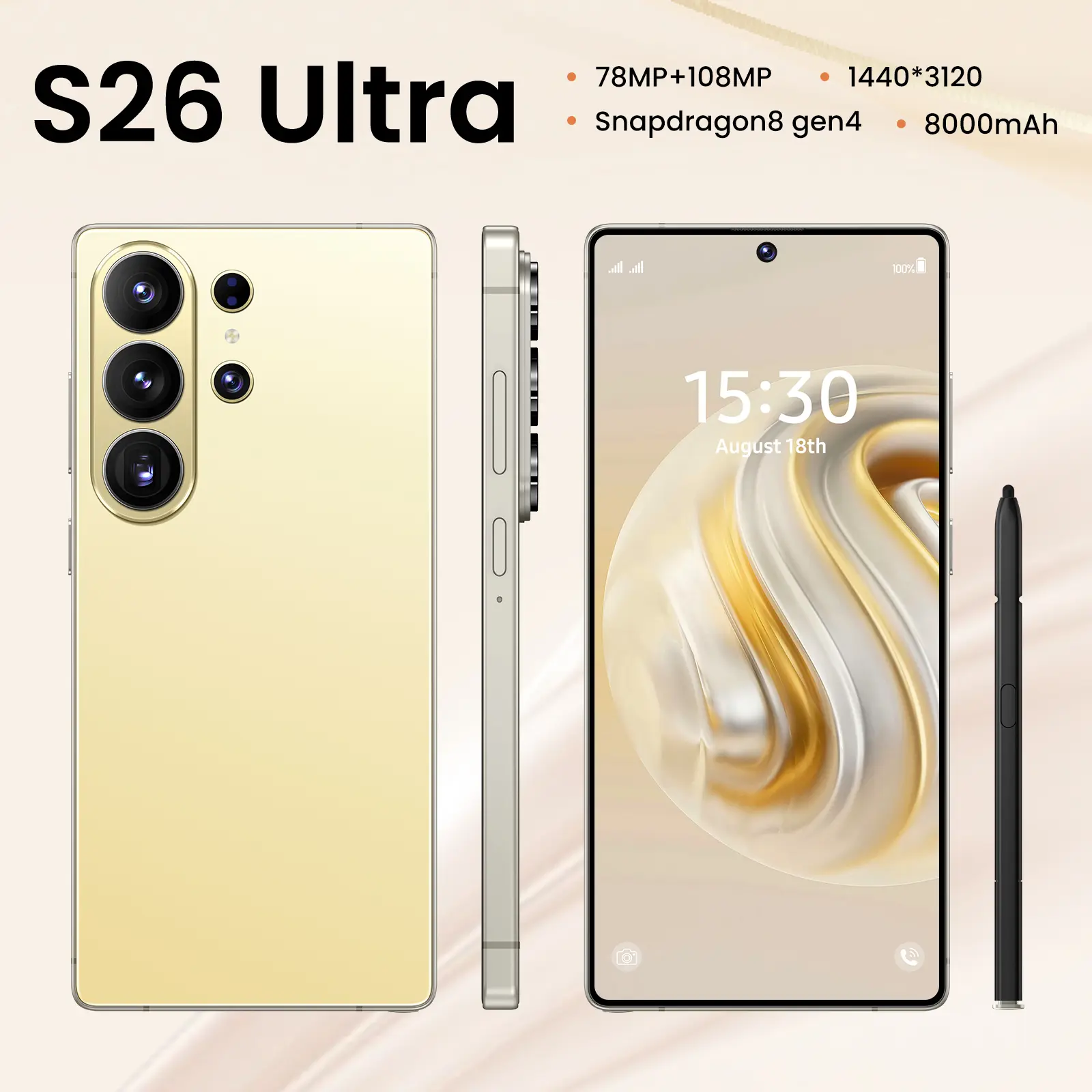 2026 S26 Ultra Unlocked 5G Smartphone - 12GB+512GB, Android 15, 8000mAh Battery, Built-in Pen, Complete Gift Set for Men/Women