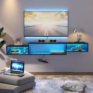 HOMBCK 59" Floating TV Stand with LED Lights & Power Outlet for 60 inch TV, Wall Mounted Media Console Entertainment Center