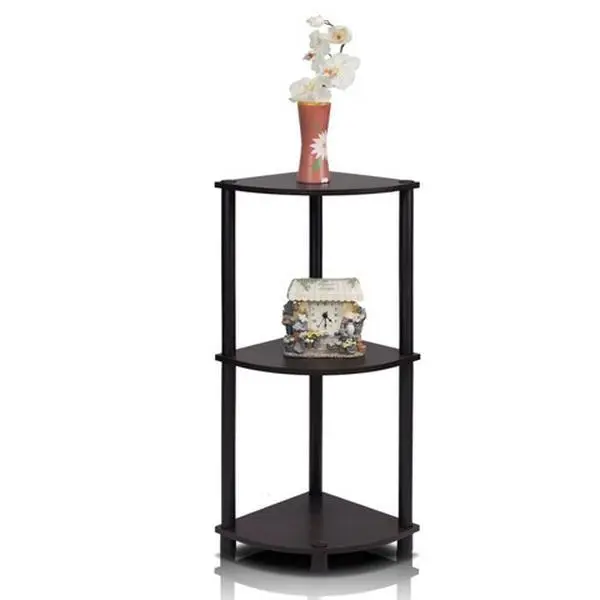 Furinno 3-Tier Turn-N-Tube Corner Shelf, Composite Wood-Plastic Multifunctional Open Display Unit, 29.6x11.6x11.6in Espresso & Black Furniture, Decor Gift Item