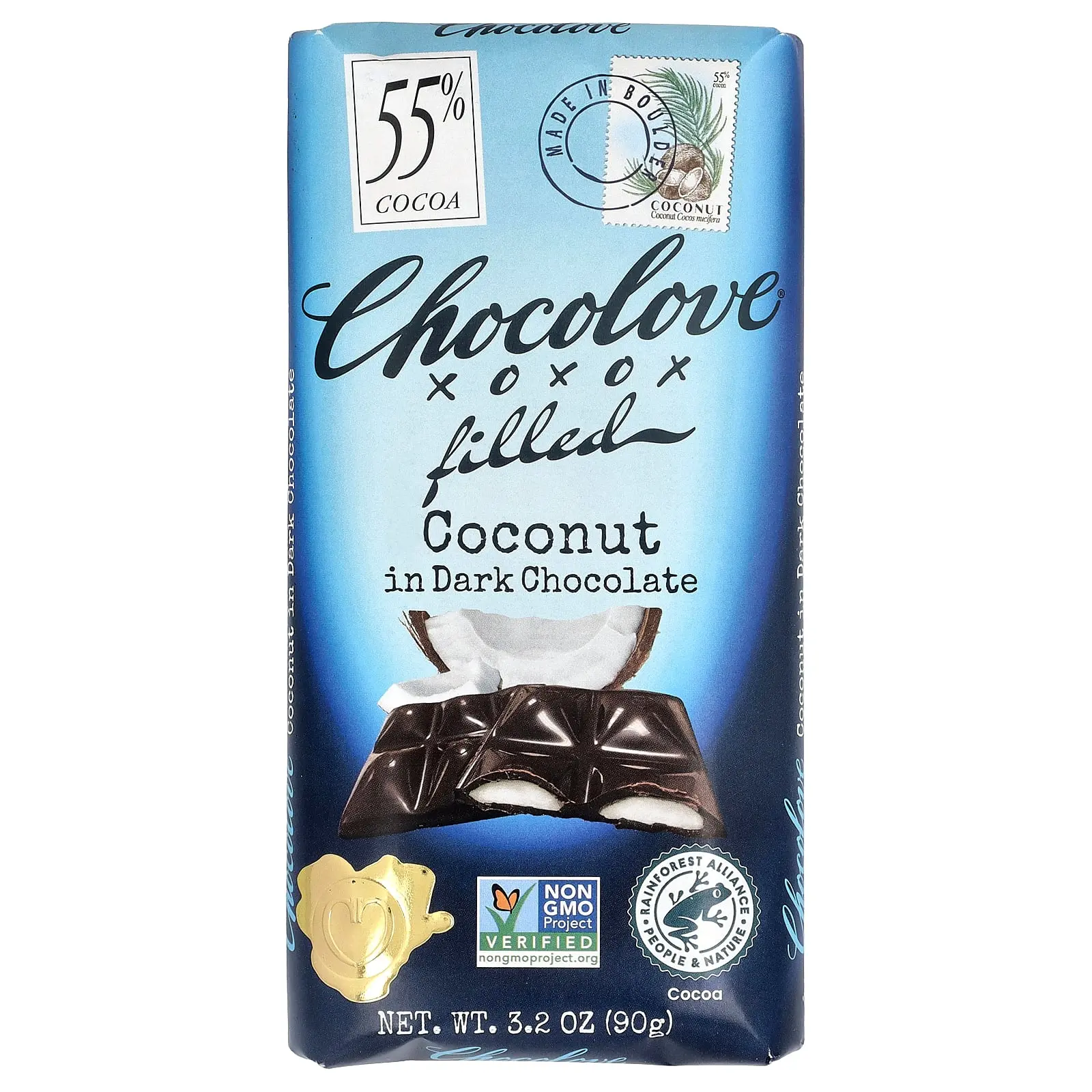 Chocolove Filled Coconut in Dark Chocolate, 55% Cocoa, 3.2 oz (90 g)