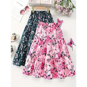 Girls' Valentine's Day Gift Two-Tone Floral Layered Fairy Skirt Two-Piece Set