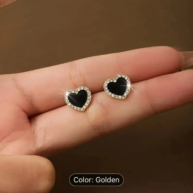Black Heart Earrings - Brand New Design with Black Stones and Clear Accents