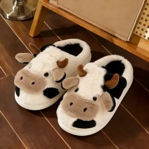 Women's Fluffy Cow Design Platform Slippers - Fuzzy Warm Casual Home Sandals, Soft Cozy Daily Wear Footwear, Ideal Gift for Loved Ones (Brown)
