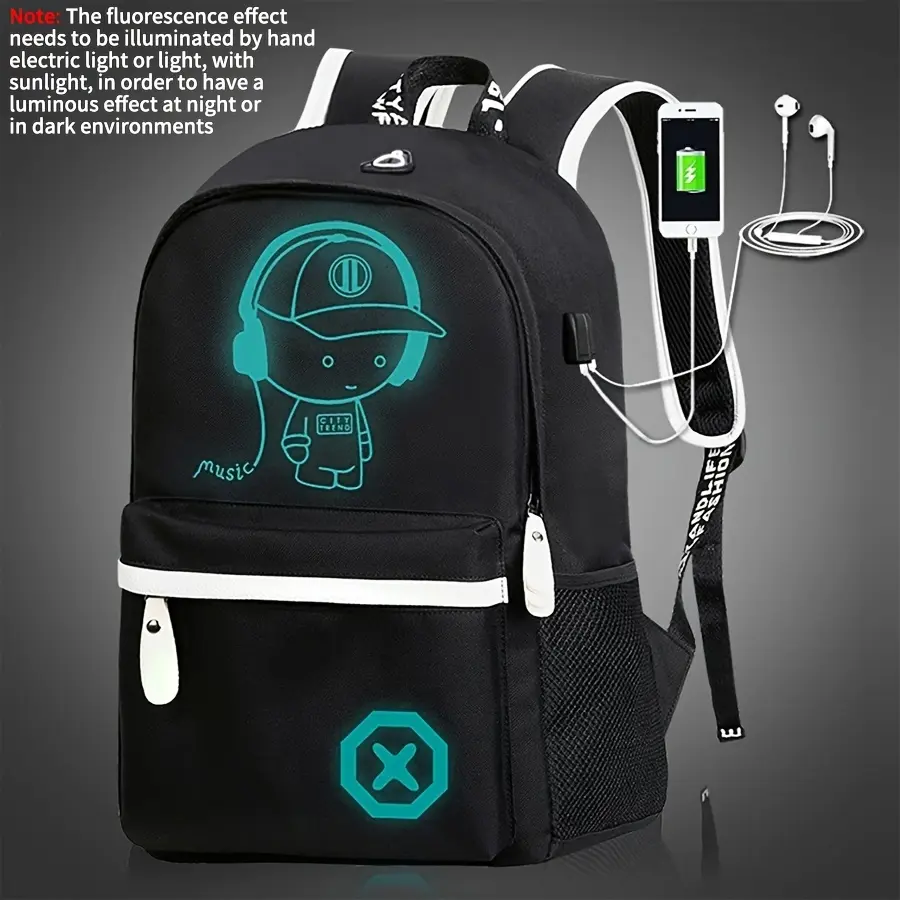 Luminous Graphic Print Oxford Backpack for Kids, Lightweight Large Capacity School Bag for Elementary School with Decorative Buckles, Buckle, Commuting, School Use