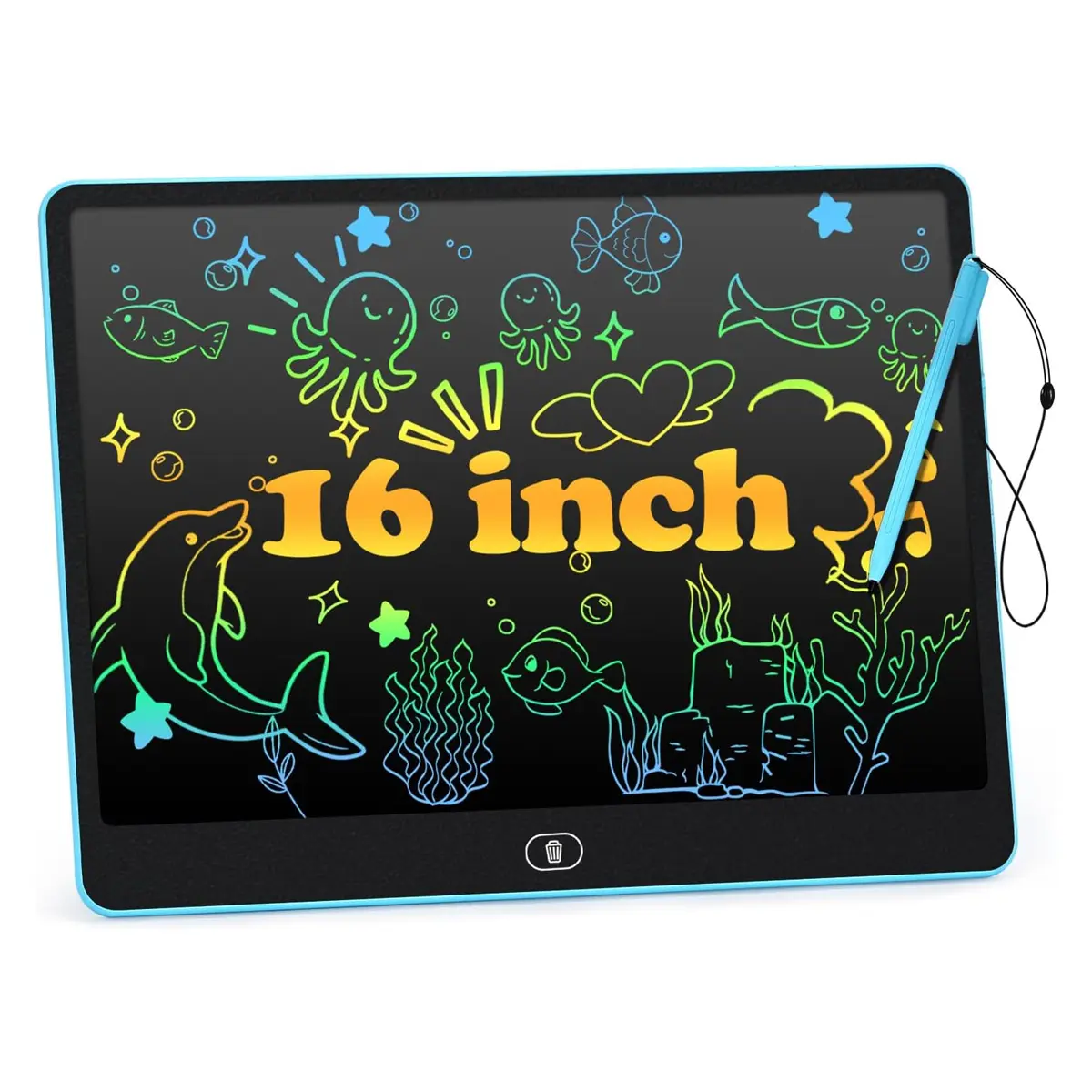 16 Inch Horizontal Kids LCD Writing Tablet, Colorful Drawing Board, Light‑Blue Reusable Erasable Doodle Pad for Boys & Girls, Educational Drawing Toy for Home & Travel