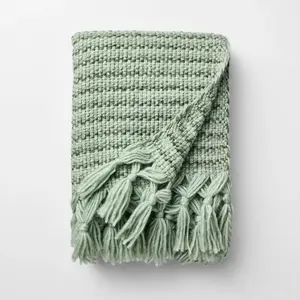 50 x 60 Throw Mixed Yarn Woven with Crossed Tassels Multi Green - Threshold Design with Studio McGee