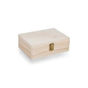 makerflo Medium Pine Wood Memory Box with Black Felt Inside, Hinged with Clasp, Keepsake Wooden Box Ideal for Craft and Personalization (Laser Engraving, Epoxy, UV DTF, and Vinyl)