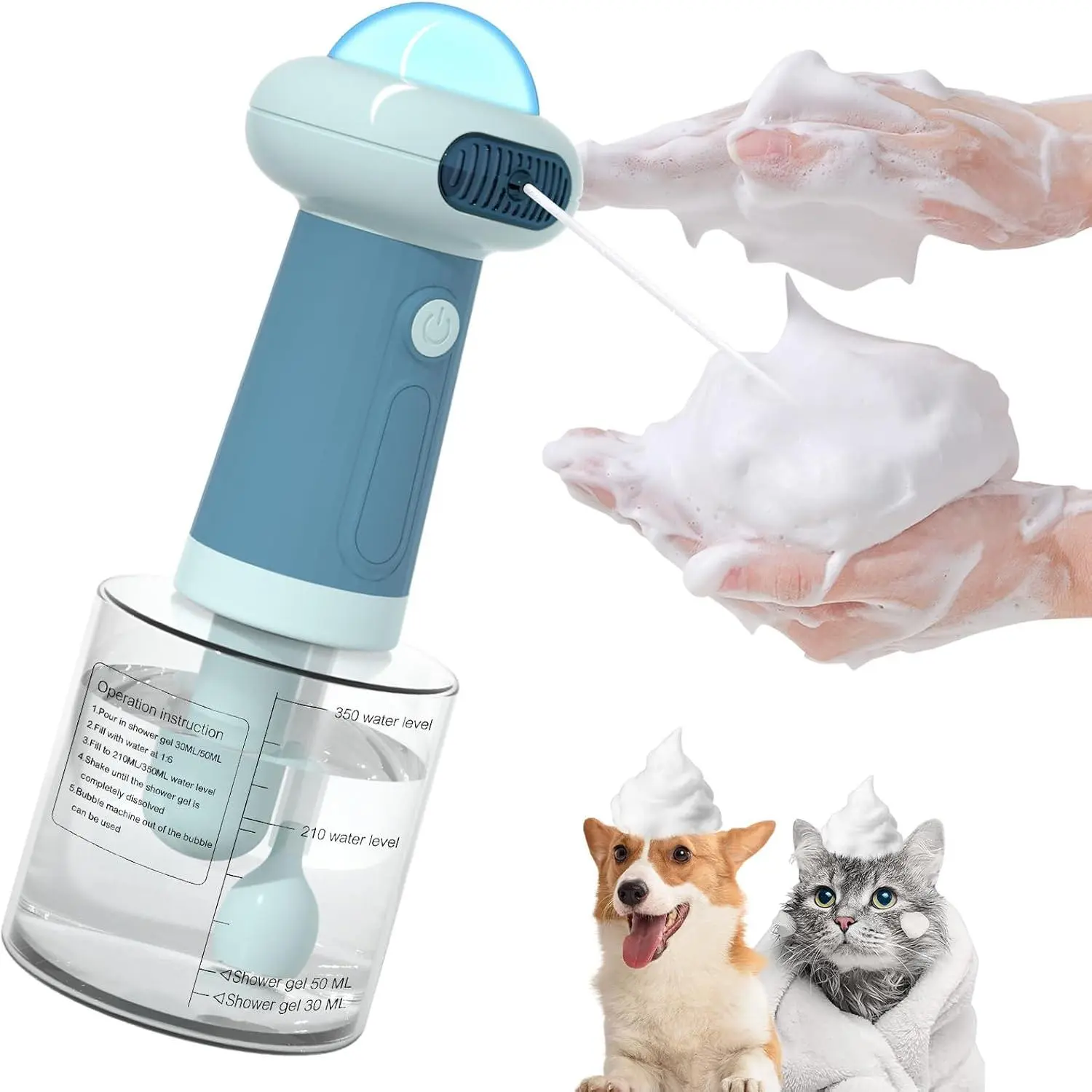 Electric Dog Shampoo Dispenser, Cat Shampoo Sprayer, Pet Bathing Supplies Automatic Foam Shampoo Dispenser for Dog Deep Cleaning, Kitchen Sink, Bathroom Blue