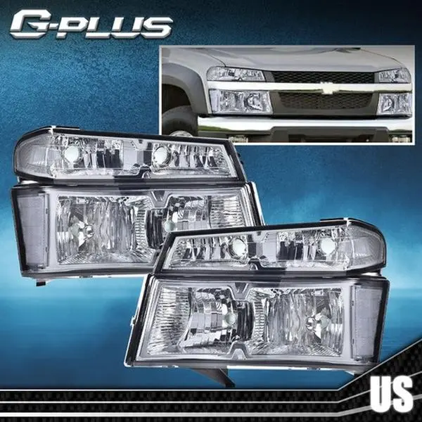G-PLUS Halogen Headlight Lighting Assemblies & Components - Vehicle Accessories, Car Lighting, Direct Plug-In Pair Pack with Bumper Lights for 2004-2012 GMC Canyon/Chevy Colorado, LH+RH New Car Exterior Upgrade Set