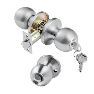 VEVOR Keyed Entry Door Knob, Satin Nickel Door Knob with Round Ball, Keyed Exterior & Thumb Turn Lock Interior, All Metal Doorknobs Hardware with Lock and Keys, Modern Design for Bedroom & Bathroom