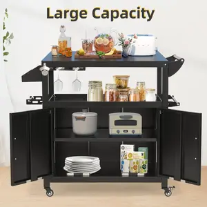 Outdoor Grill Cart Kitchen Storage Cabinets Island with Wheels, Buffet Prep Tables  Patio Serving Tables Cooking Station Countertops Organiser Racks