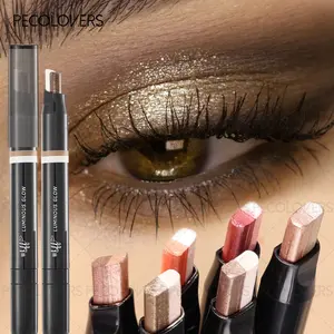6pcs Two Tone Pearly Gradient Eyeshadow Pen Eye Brightening Glitter Shimmer Eyeshadow Metallic Glitter All Over Glimmer Earth Tone Smudge Proof Lazy 2 in 1 Eyeshadow Stick Duo