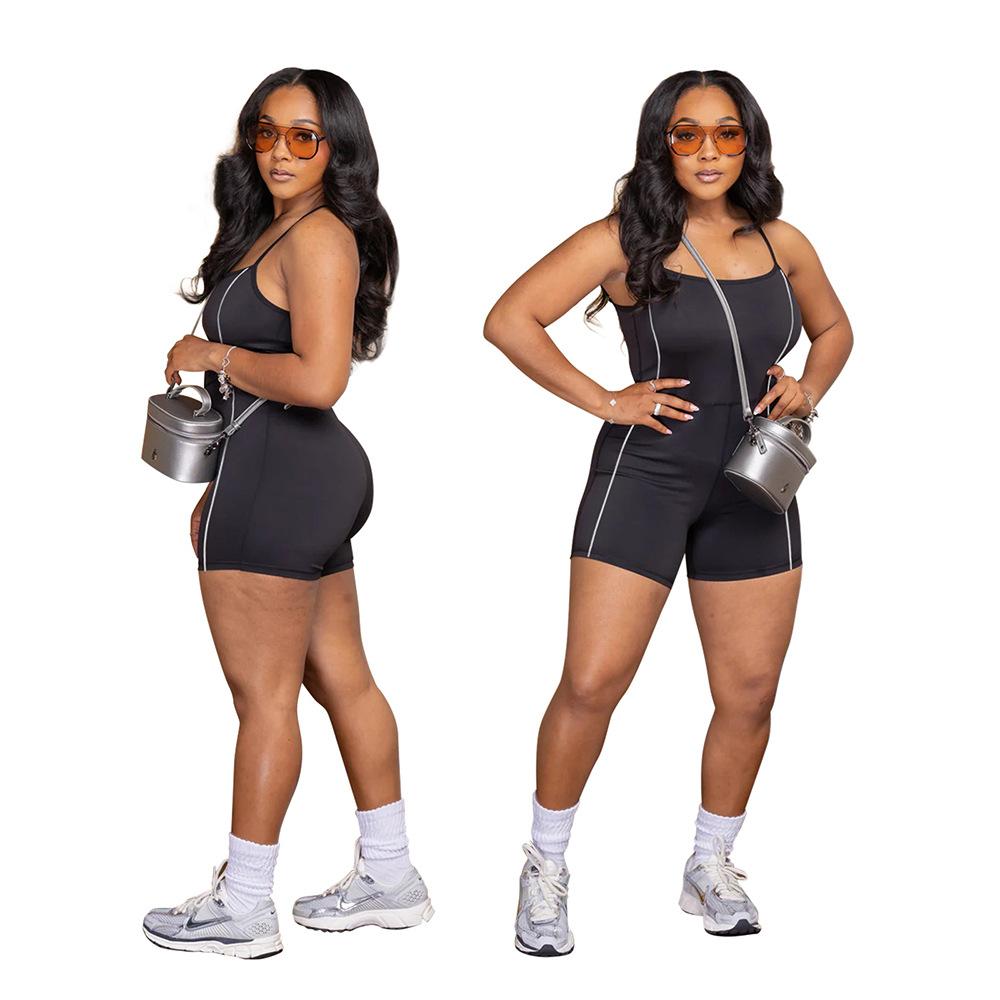 Solid Color Tight Strapless Jumpsuit Short Pants for Women