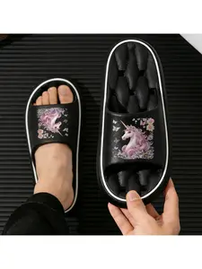 Women's Unicorn Slippers with Floral Butterfly Print Soft Fleece Indoor Home Shoes Non-Slip Cozy Warm Unicorn Gifts for Girls Ladies