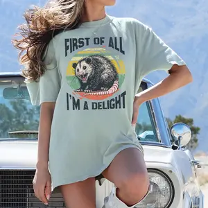 First of All, I'm a Delight Shirt – Funny Angry Possum Tee, Sarcastic Weirdcore Graphic, Trendy Unisex T-Shirt, Gift for Him & Her, Comfort Colors Tee Top