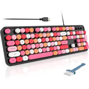 Computer Keyboards Wired, Plug Play USB Full Size Typewriter Keyboard, Cute Colorful Aesthetic Keyboard with Foldable Stands for Windows PC Laptop