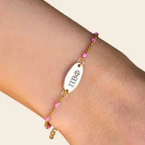 Pi Beta Phi Sorority Bracelet - Pink Enamel Chain Style