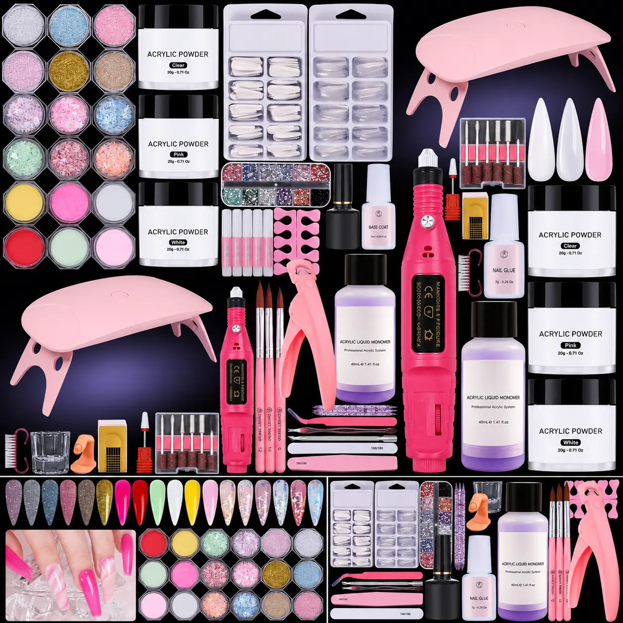 Acrylic Nail Kit for Beginners with UV Light & Nail Drill Professional Acrylic Powder Nail Set with Monomer Liquid Nail Tips Brushes & Nail Art Decorations Complete DIY Acrylic Nails Starter Kit for Home Salon Women