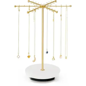 Necklace Holder Jewelry Stand, Rotating Necklace Holder Organizer with 48 Hooks for Necklace Earring Keychains Bracelet Display Stand, Metal Necklace Tree Stand -Women Gifts (Gold)