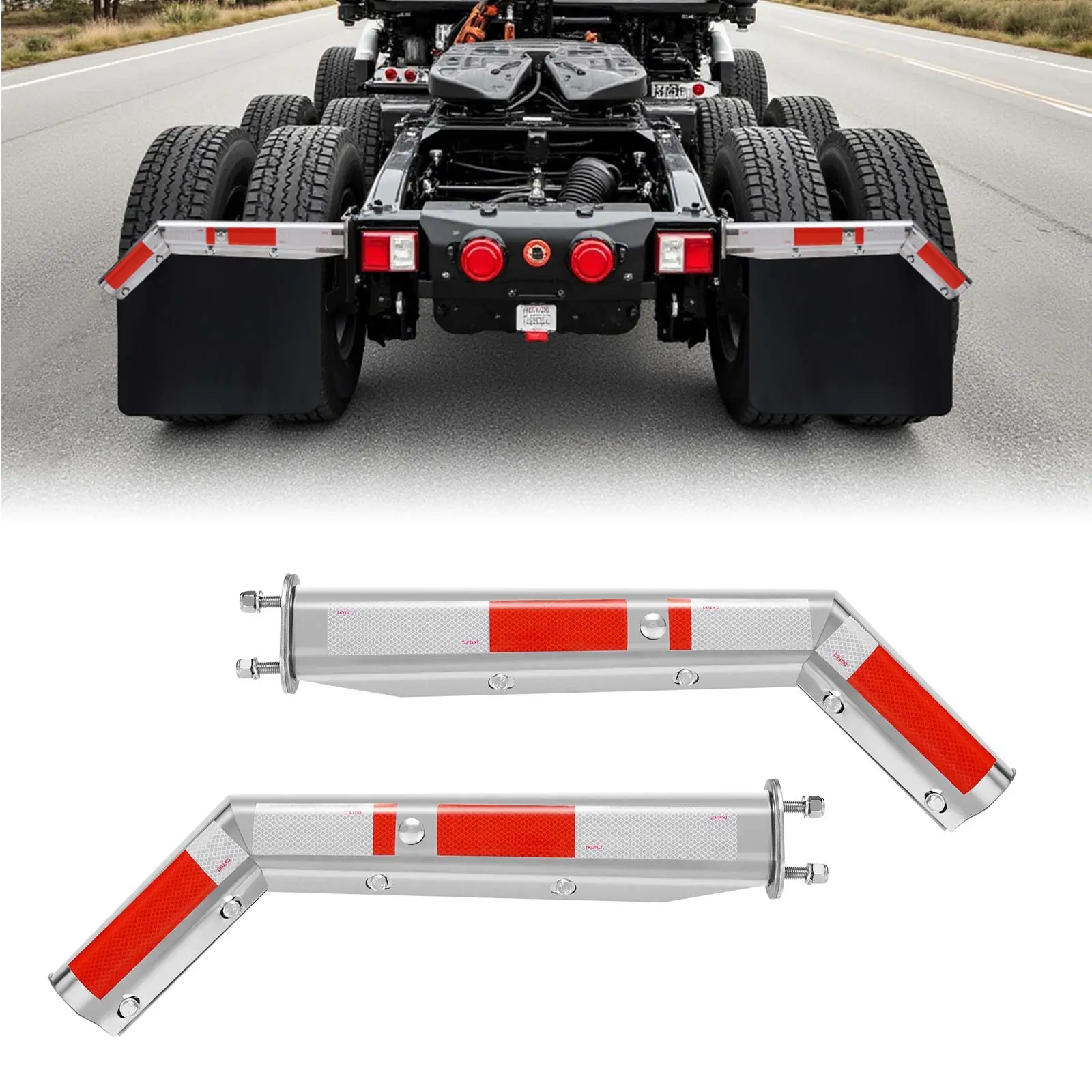【Summerfinds】VEVOR Stainless Steel Angled Spring Loaded Mud Flap Hangers, 2-1/2" Bolt Spacing Mudflap Hangers for Semi Trucks, 1 Pair Heavy Duty Semi Truck Mud Flap Hanger Set with Reflective Strips, Silver