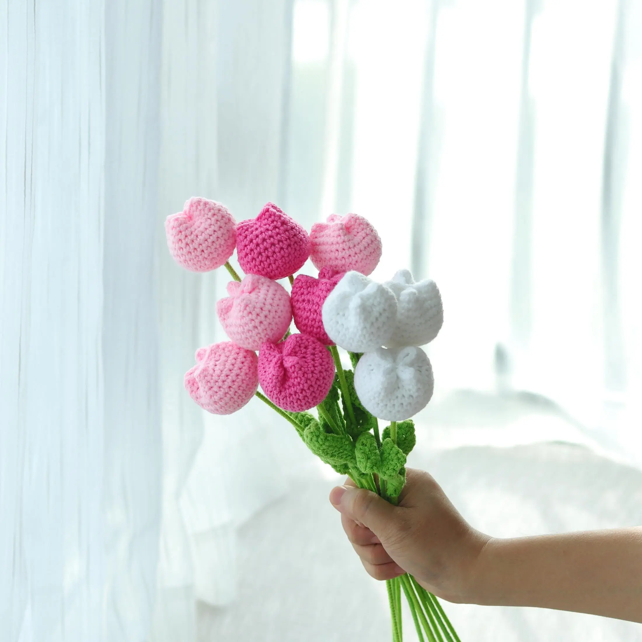 Handmade Crochet Plush Tulip Bouquet, Artificial Bouquets, Artificial Yarn Flowers, Fake Tulips, Decorative Flowers for Home Party Wedding, Fruit, Artificial Flower Decoration