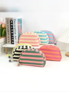 High-Value Striped Shell Storage Bag, Dopa Makeup TravelFashion Simple Portable Washbag, Casual Style ZipperDesign, All Seasons Use, Cosmetic Pouch, Makeup Organizer Pouch