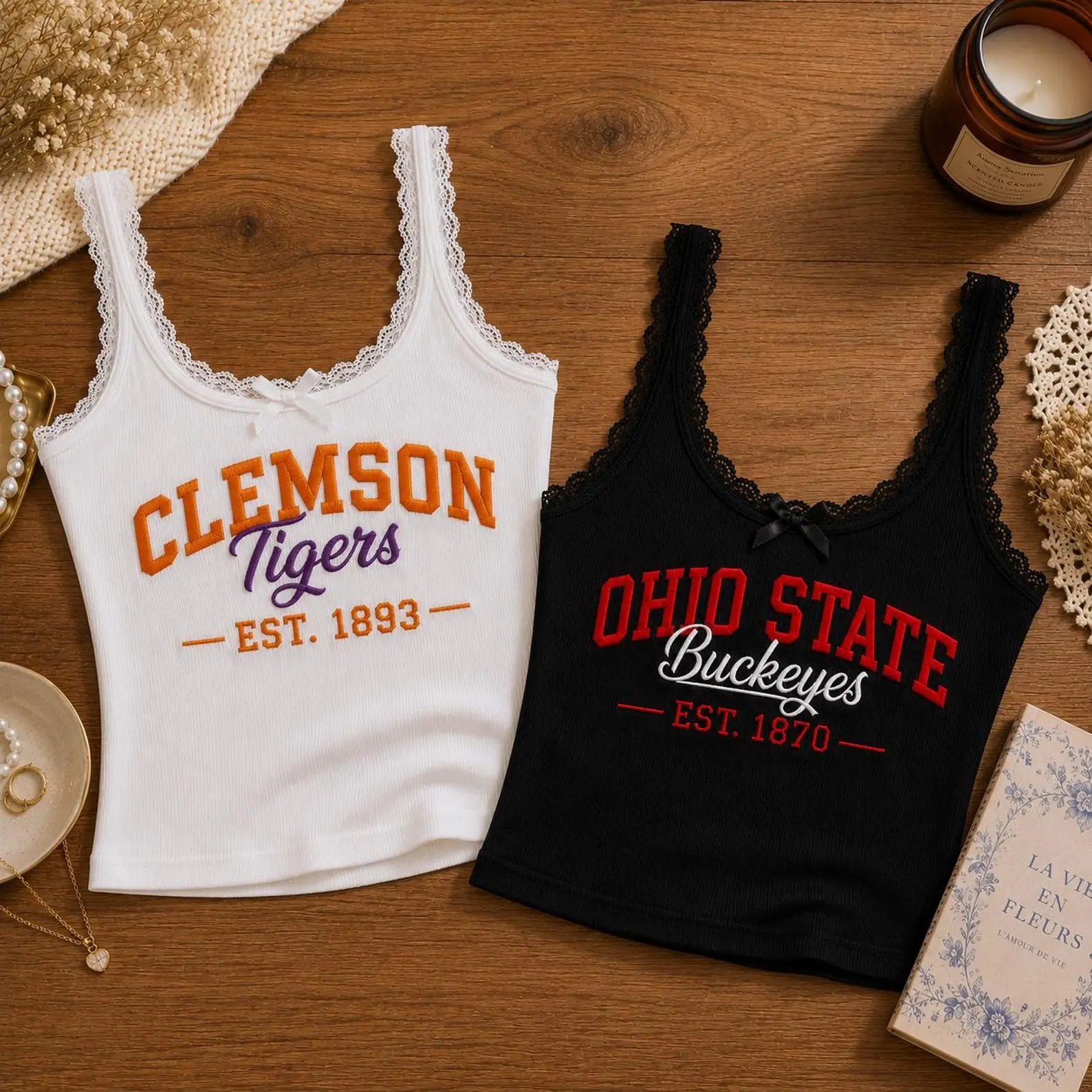 Custom Embroidered Lace Tank Top, Personalized Bridal Tank, Engagement Gift, Bachelorette Party Top