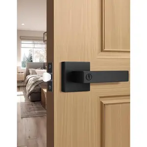 1 Pack Square  Door Levers Locksets in Matte Black Finish, Bed/Bath Door Levers Keyless Interior Handles,Reversible for Left Right Handed Doors